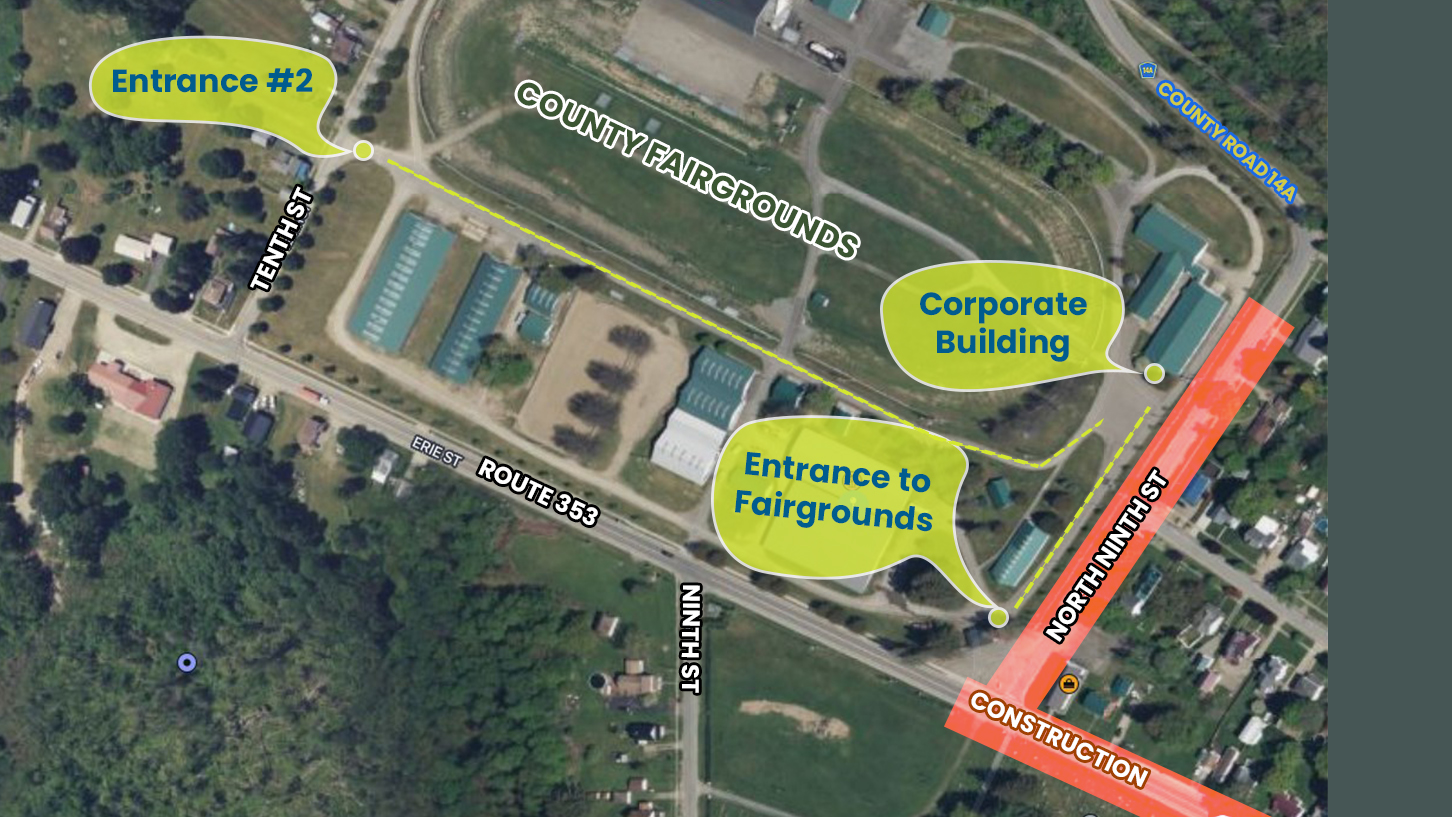 Map of where the corporate building is at the Cattaraugus County Fairgrounds