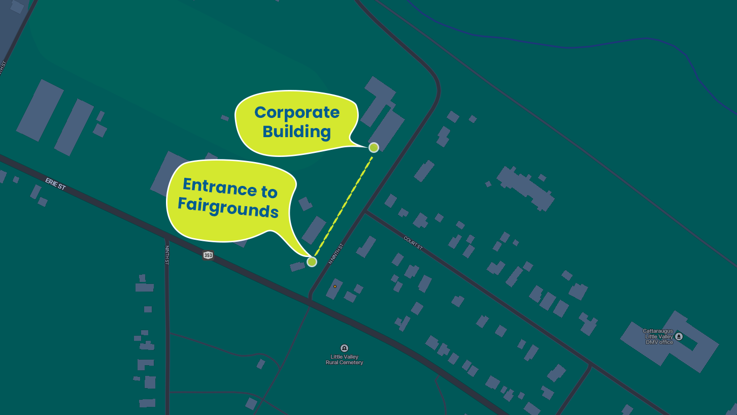 Map of where the corporate building is at the Cattaraugus County Fairgrounds